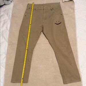 Kids Japanese Casual Tan Chino Pants with Embroidered Smile Detail